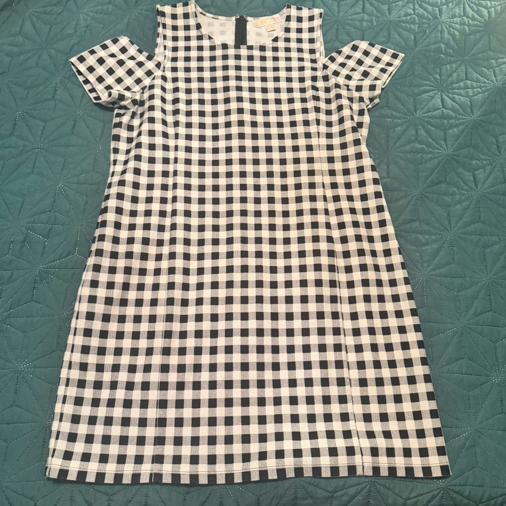 Michael Kors Women’s XL Black and White Gingham Cold Shoulder Dress